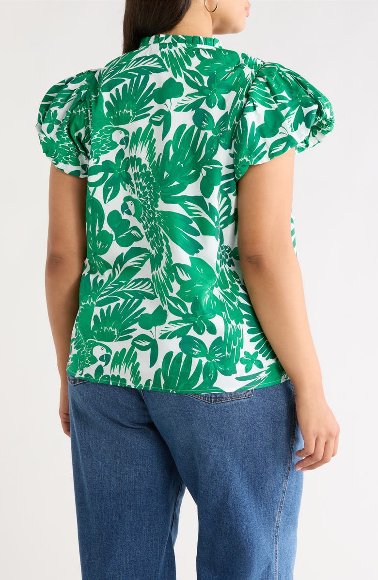 SUGARLIPS Masey Tropical Keni Split Neck Cotton Top, Alternate, color, White- Green