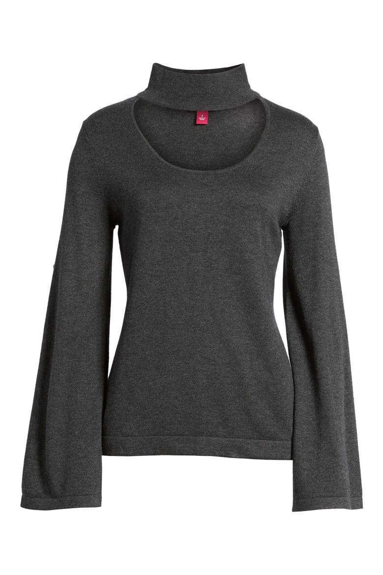 Bell Sleeve Choker Neck Sweater, Alternate, color, MEDIUM HEATHER GREY
