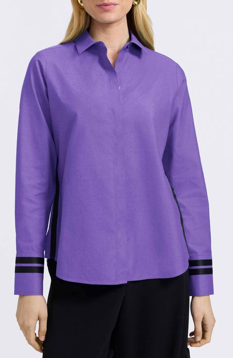 Brooke Grosgrain Trim Cotton Button-Up Shirt