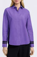 Foxcroft Brooke Grosgrain Trim Cotton Button-Up Shirt