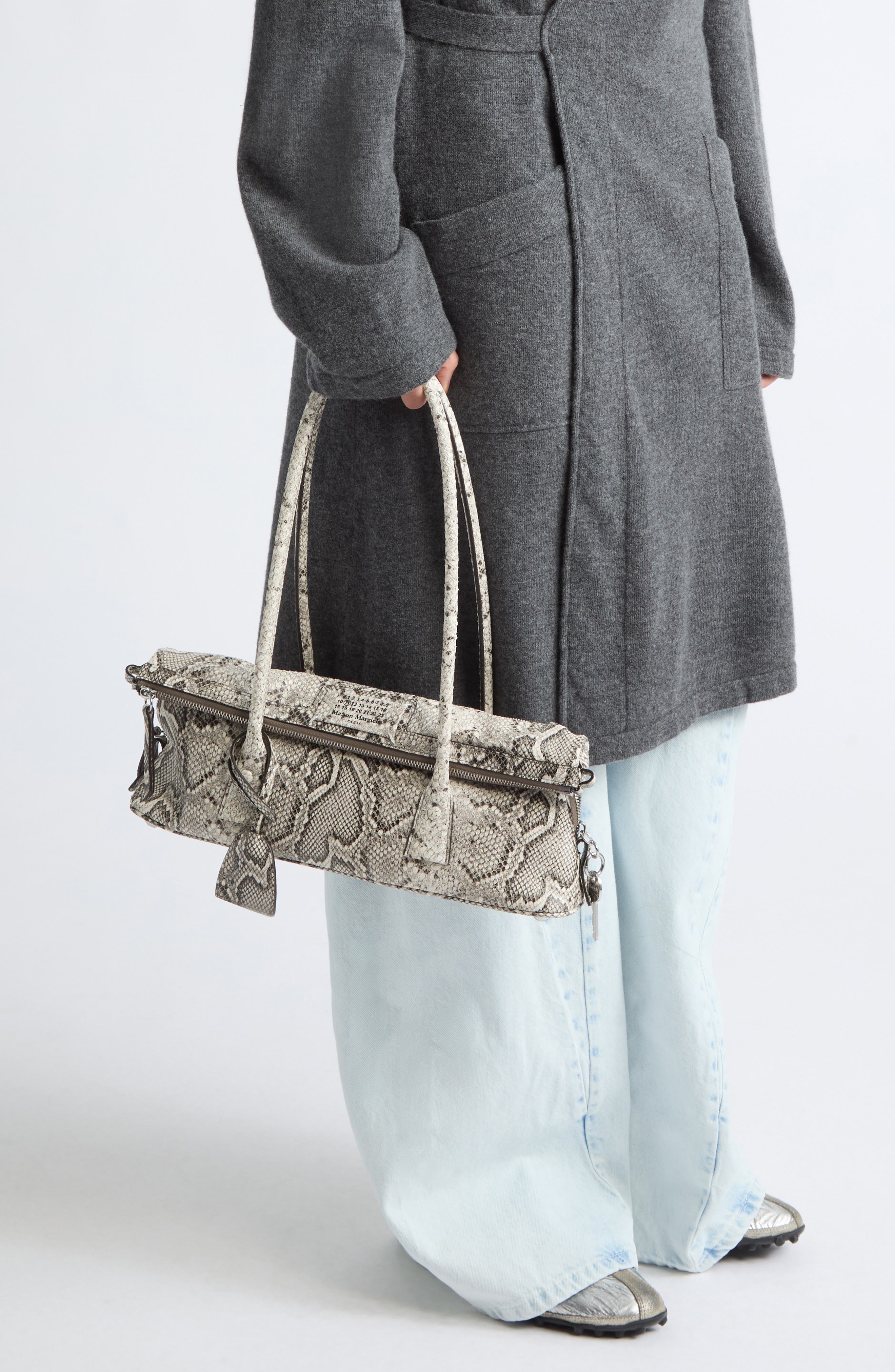 5AC Snakeskin Embossed Leather East/West Shoulder Bag, Alternate, color, ROCCIA