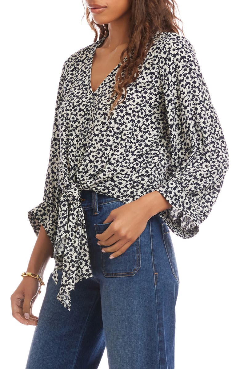 Karen Kane Floral Tie Front Top, Alternate, color, Print