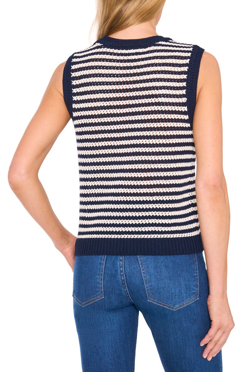 CeCe Stripe Open Stitch Sweater Vest, Alternate, color, Classic Navy