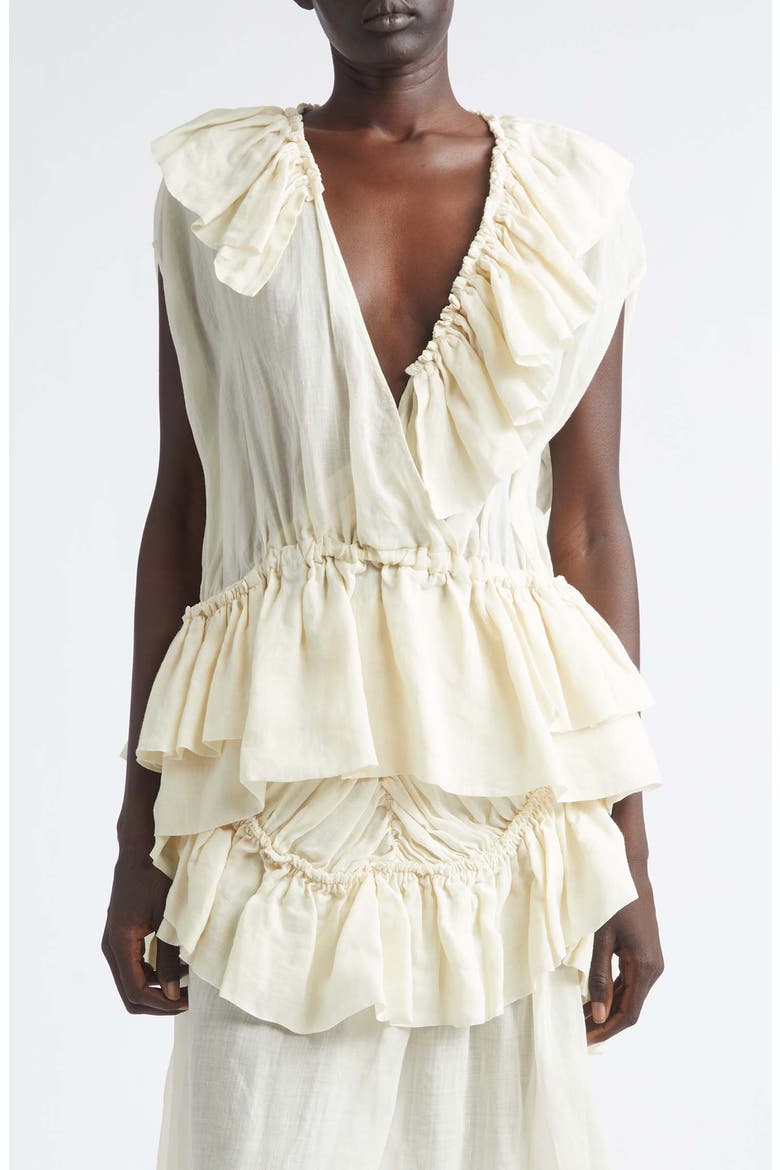 Ruffled Mousseline Top, Main, color, IVORY