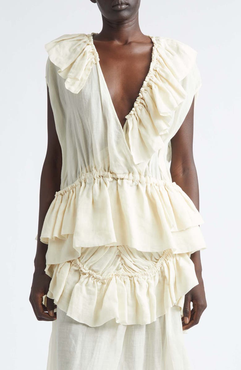 Dries Van Noten Ruffled Mousseline Top, Main, color, Ivory