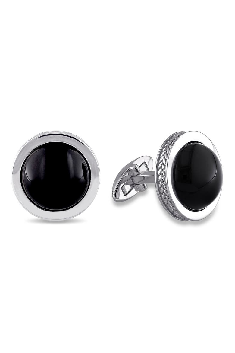Black Onyx Bezel Cufflinks, Main, color, BLACK