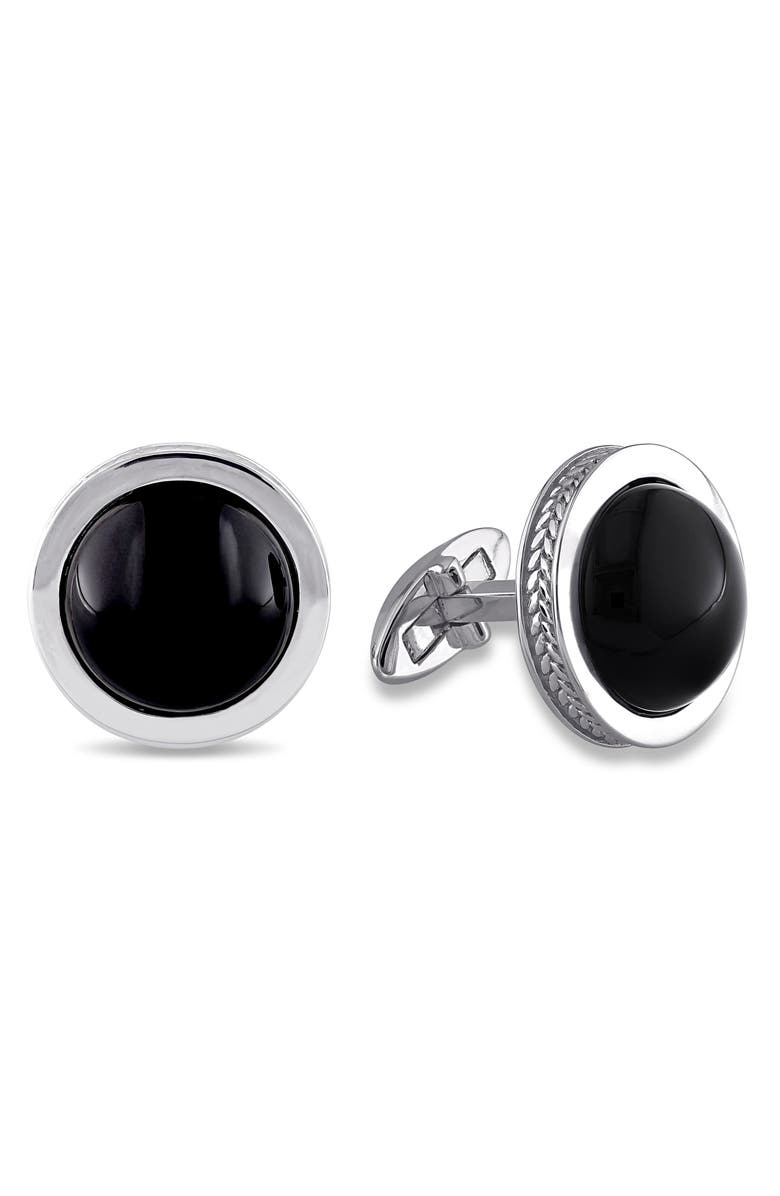 DELMAR Black Onyx Bezel Cufflinks, Main, color, Black