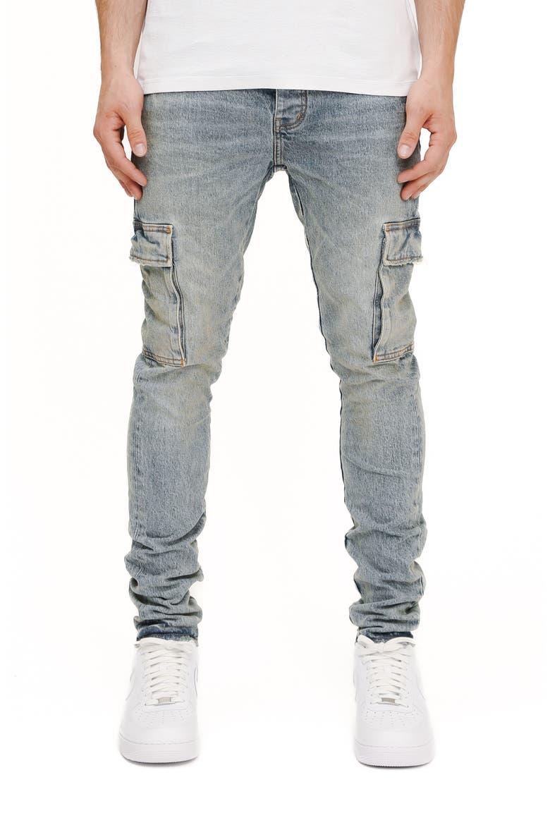 Pumice Washed Skinny Cargo Jeans, Main, color, LIGHT INDIGO