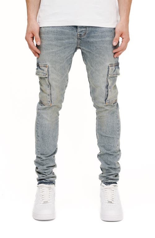 Purple Brand Pumice Washed Skinny Cargo Jeans In Light Indigo