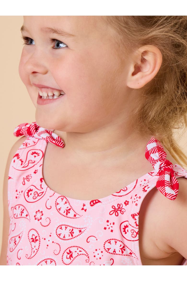Girls UPF50+ Tie Shoulder One Piece, Alternate, color, Pink Bandana
