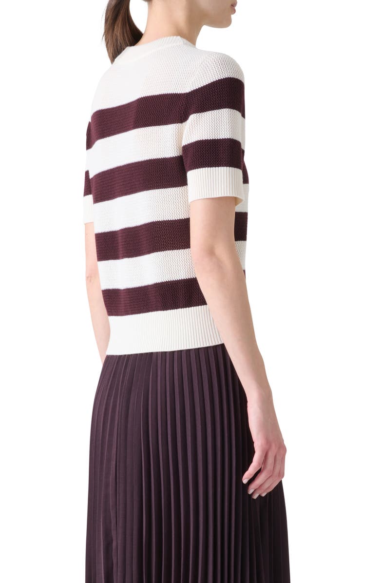 Akris punto Colorblock Short Sleeve Virgin Merino Wool Sweater, Alternate, color, Cream-Blackberry