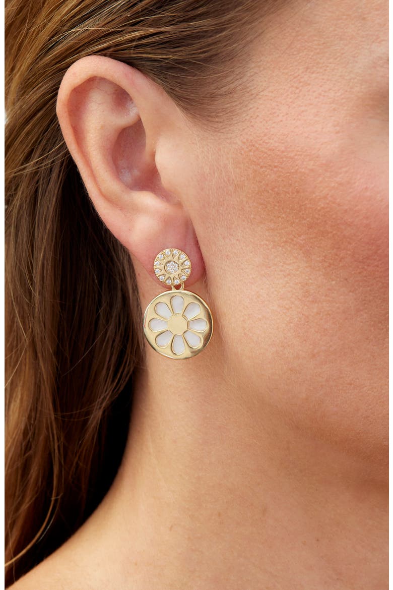 18k Gold Plated Reversible Mother of Pearl Jacket Earrings, Alternate, color, YELLOW
