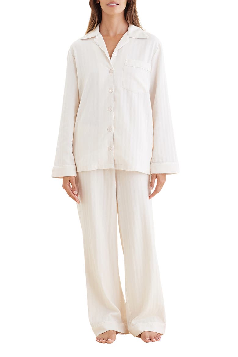 Herringbone Supersoft Brushed Organic Cotton Pajamas, Main, color, OATMEAL