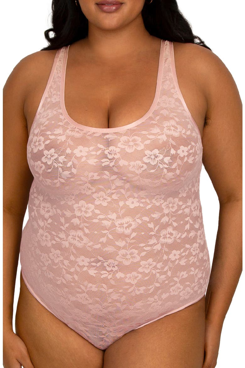 No-Show Lace Bodysuit, Main, color, BLUSHING ROSE
