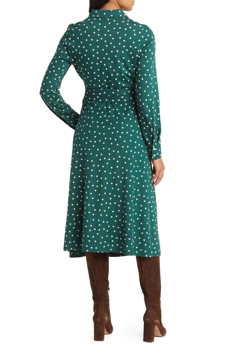 Boden Laura Polka Dot Long Sleeve Jersey Midi Dress, Alternate, color, Emerald Night Dot