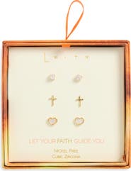 Leith Set of 3 Cubic Zirconia Faith Stud Earrings