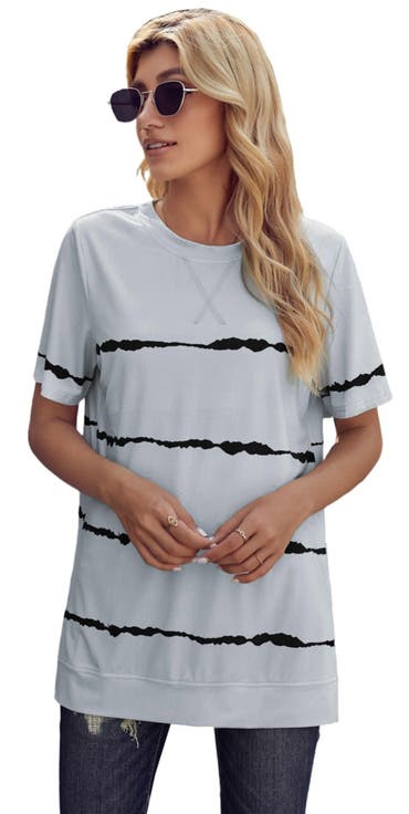 Tie-Dye Stripe Side-Slit Tunic Tee
