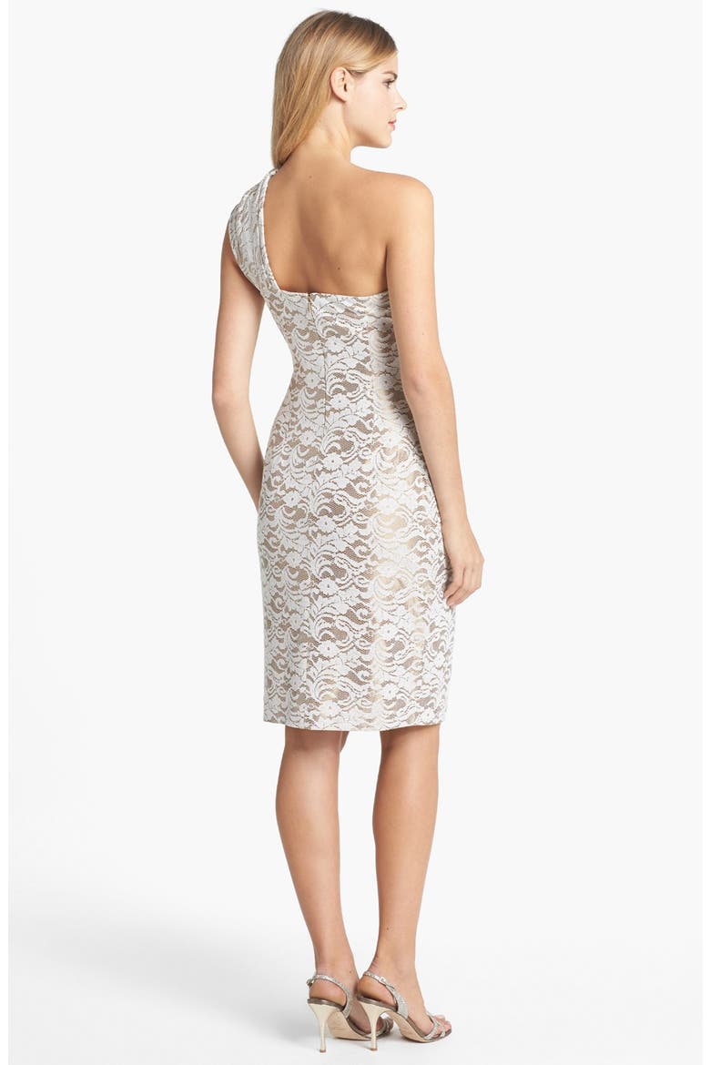 Embellished One-Shoulder Lace Sheath Dress, Alternate, color, CREAM
