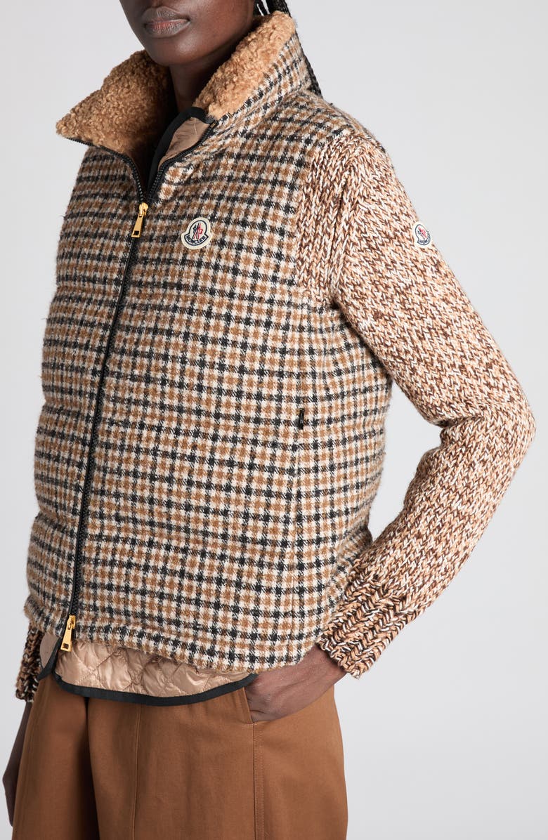 Moncler Touvet Check Pattern Wool Blend Vest, Alternate, color, Brown/ Beige Check