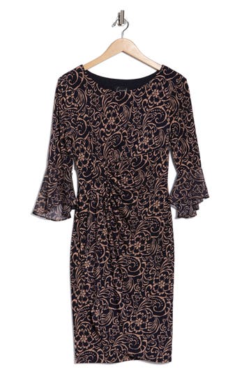 Connected Apparel Faux Wrap Dress In Black