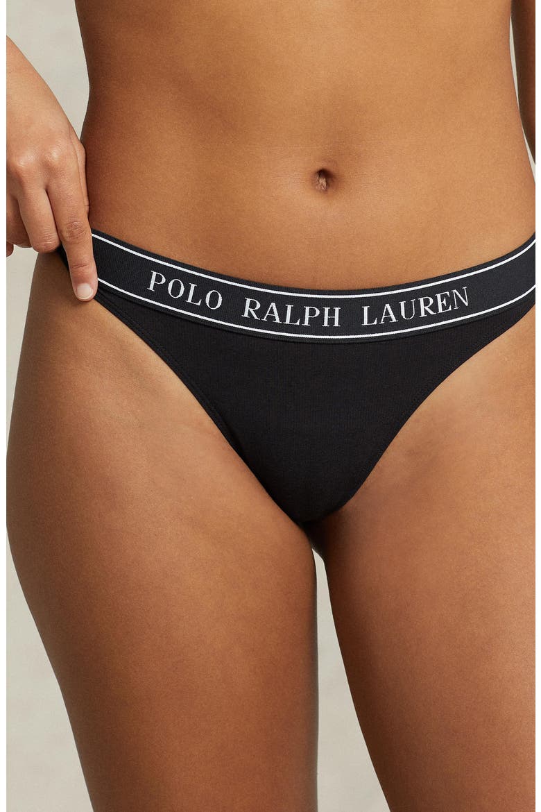Mid Rise Cotton Blend Thong, Alternate, color, ONYX