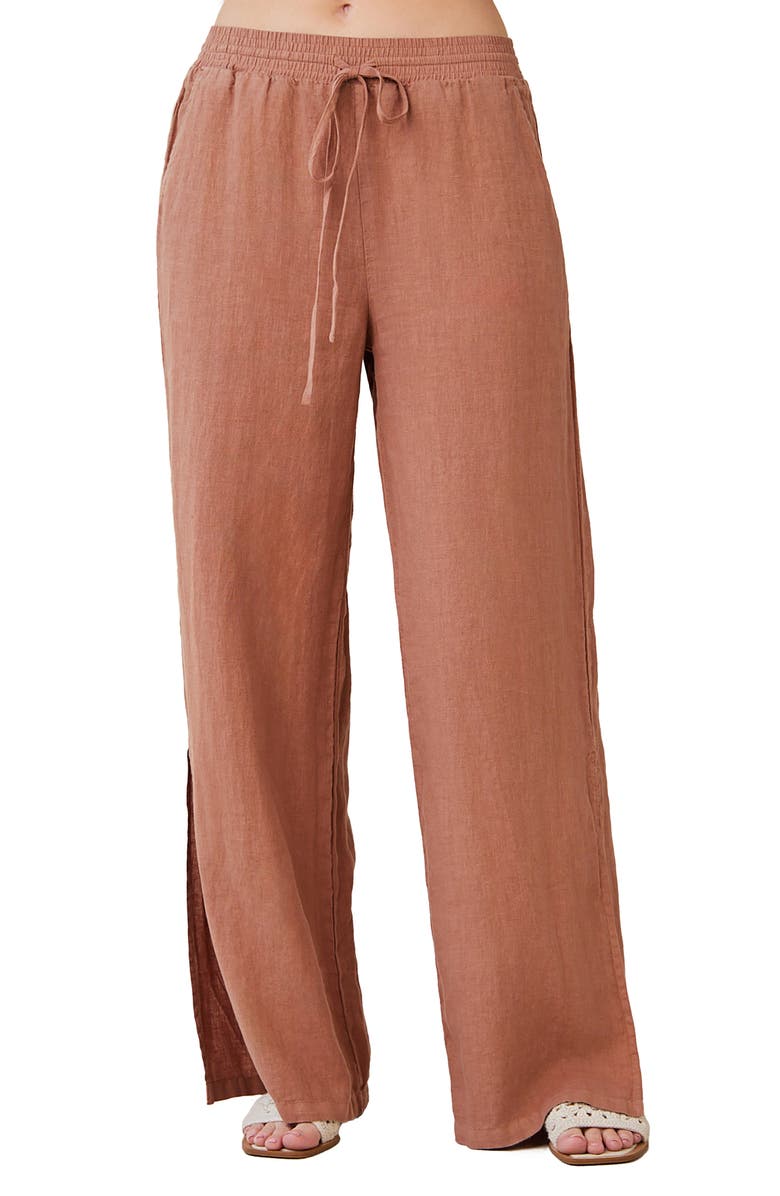 Bella Dahl Side Slit Wide Leg Linen Drawstring Pants, Main, color, 