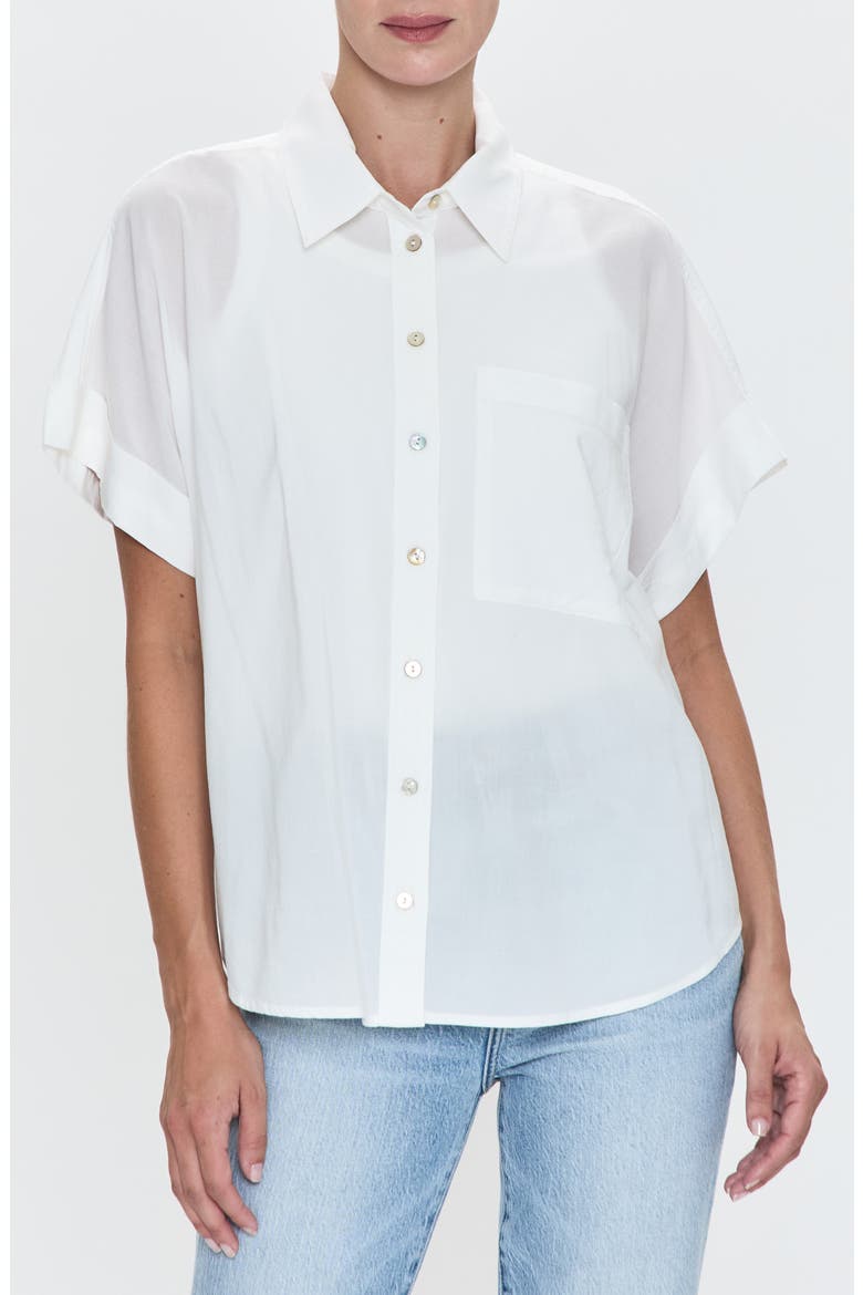 Donnie Short Sleeve Cotton Blend Button-Up Shirt, Main, color, LE BLANC