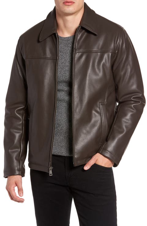 Cole Haan Collared Open Bottom Faux Leather Jacket