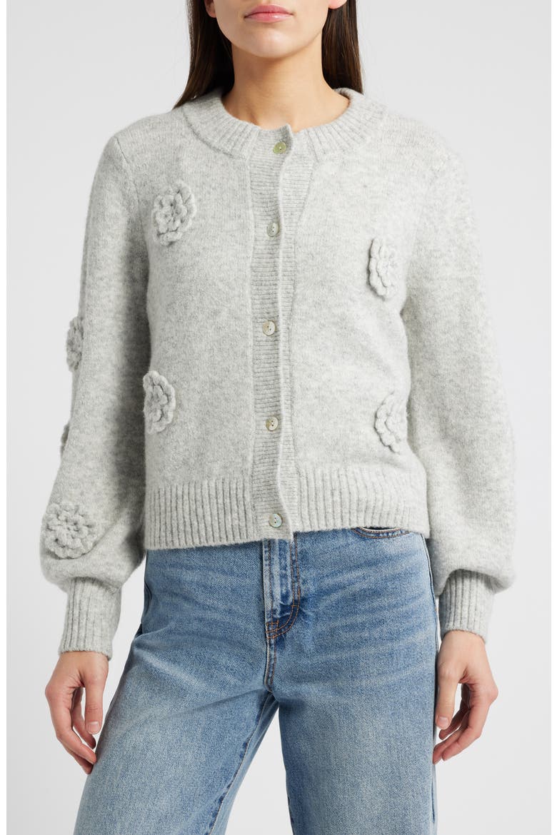 Francesca 3D Floral Embellished Cardigan, Alternate, color, HEATHER GREY