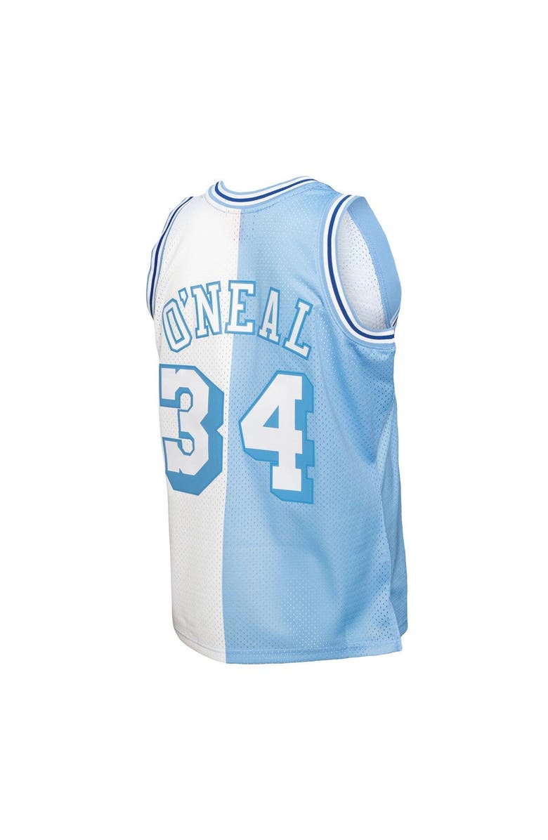 Mitchell & Ness Men's Mitchell & Ness Shaquille O'Neal Powder Blue/White Los Angeles Lakers Hardwood Classics 1996/97 Split Swingman Jersey, Alternate, color, 