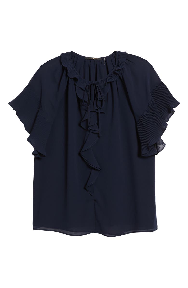 KOBI HALPERIN Ruffle Flutter Sleeve Chiffon Top, Alternate, color, Navy