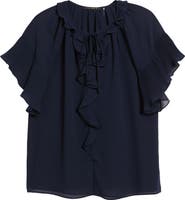 KOBI HALPERIN Ruffle Flutter Sleeve Chiffon Top