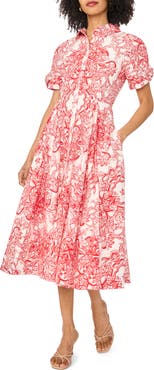 Ted Baker Floral Short Sleeve Cotton Fit & Flare Shirtdress