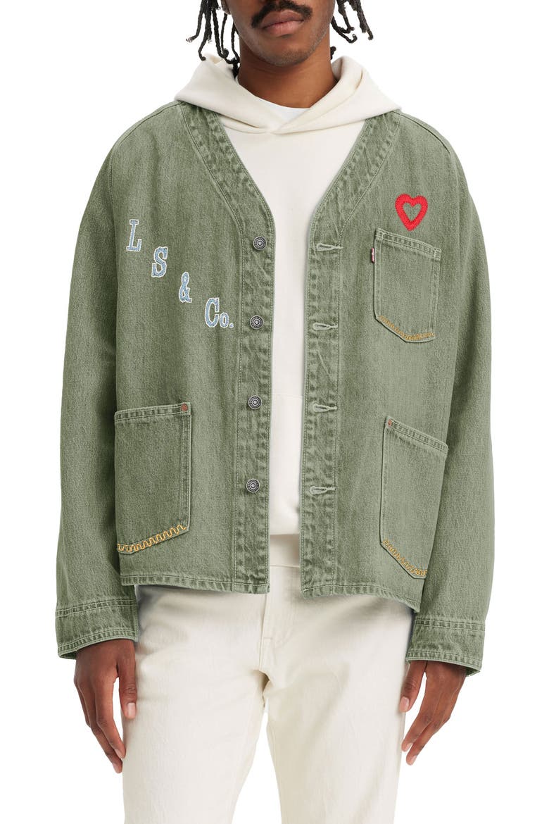 Union Engineer Denim Graphic Jacket, Main, color, PLUCK FOUR LEAF CLOVER PD