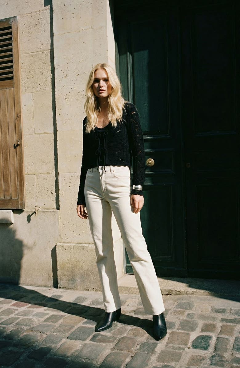 VERO MODA Lola Tie Front Pointelle Knit Cotton Cardigan, Alternate, color, Black