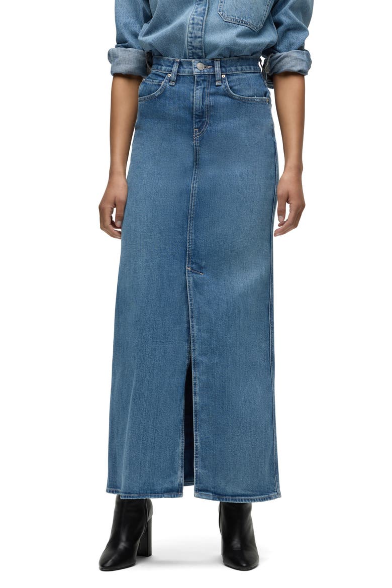 Reconstructed Stretch Cotton Denim Maxi Skirt, Main, color, SUGARCOAT