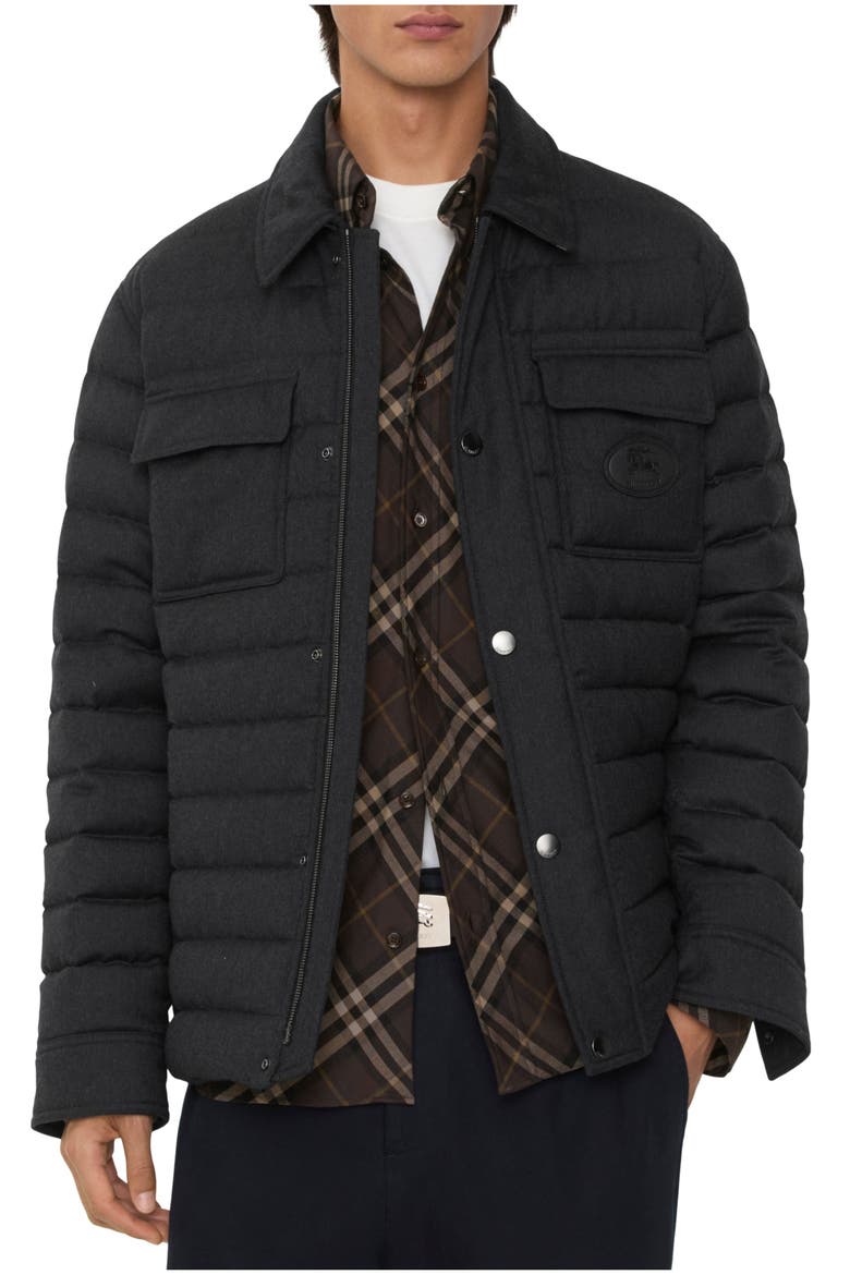 Wool Flannel Padded Overshirt, Main, color, Charcoal grey