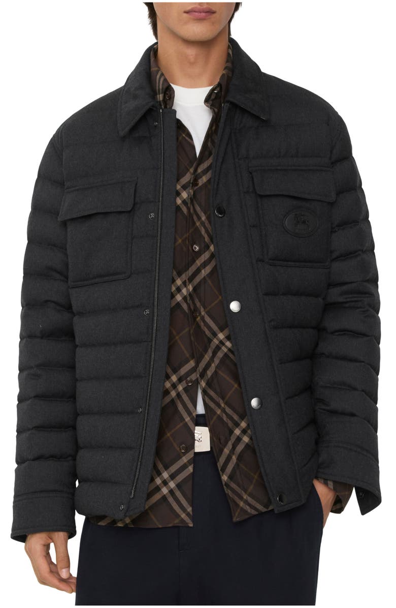 Burberry Wool Flannel Padded Overshirt, Main, color, Charcoal Grey