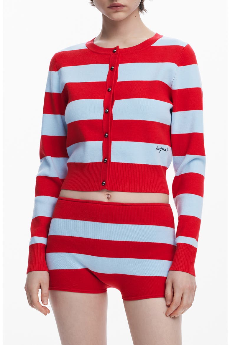 Stripe Cardigan Sweater, Main, color, RED
