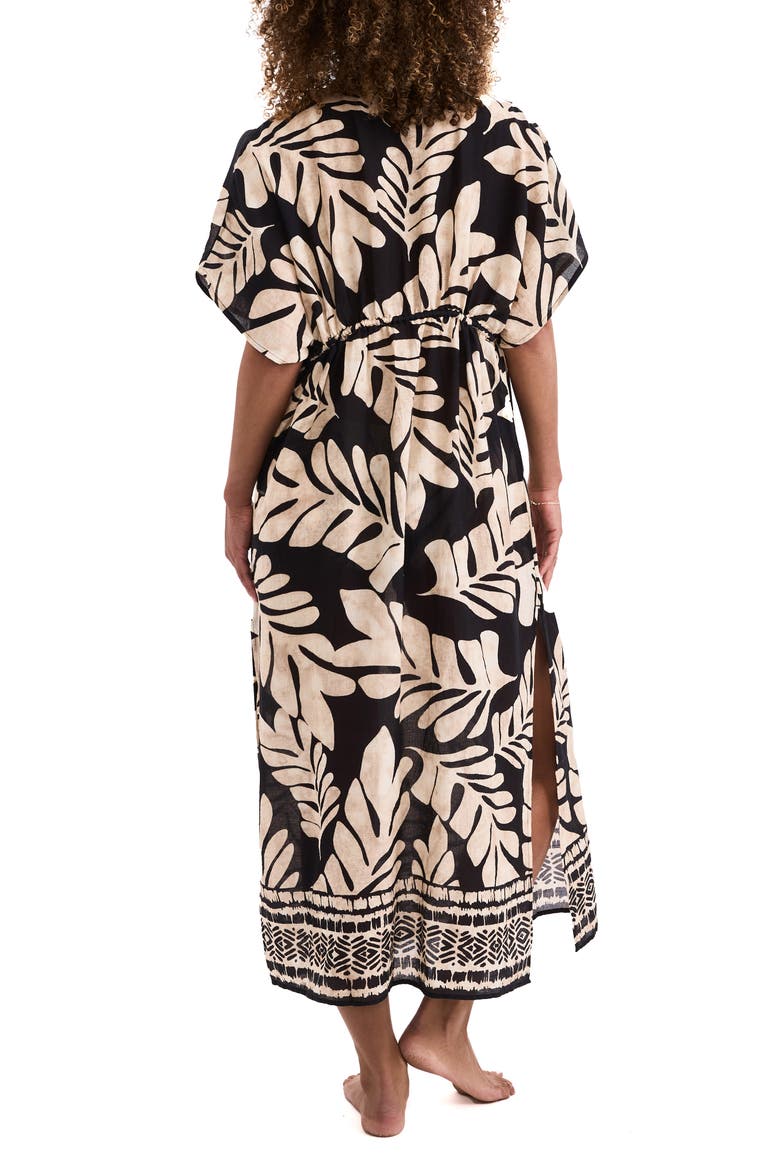 Dylan Midi Cotton Cover-Up Caftan, Alternate, color, IVORY/BLACK