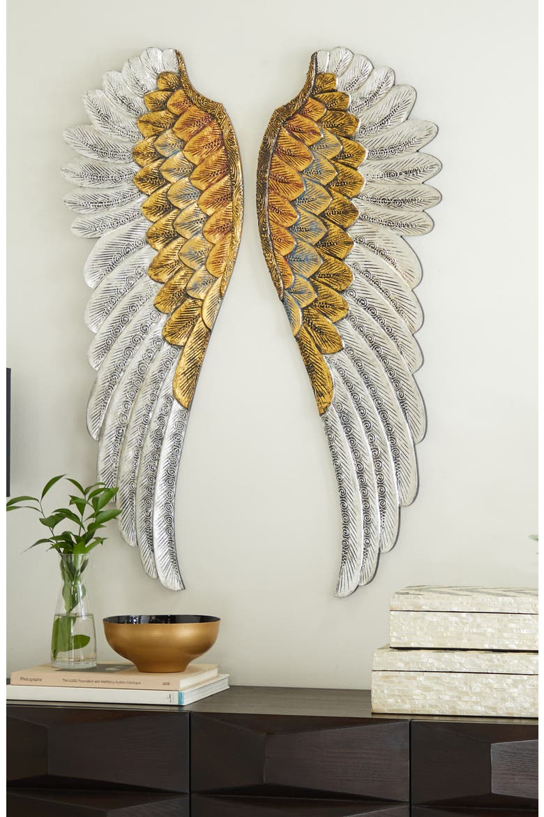 Goldtone Wood Carved Angel Wings Wall Decor - Set of 2, Alternate, color, GOLD