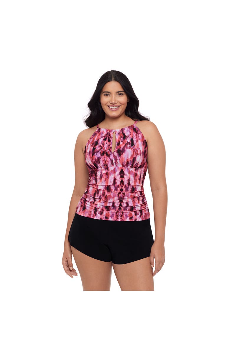 Trimshaper Chloe High Neck Tankini Swimsuit Top, Main, color, Sunshower Batik