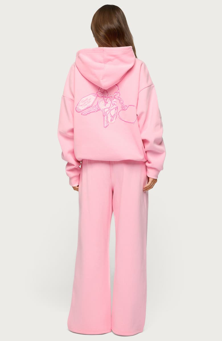 EDIKTED Keychain Embroidery Wide Leg Sweatpants, Alternate, color, Pink