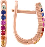 EFFY 14k Rose Gold Plated Multi Sapphire & Diamond Huggie Hoop Earrings