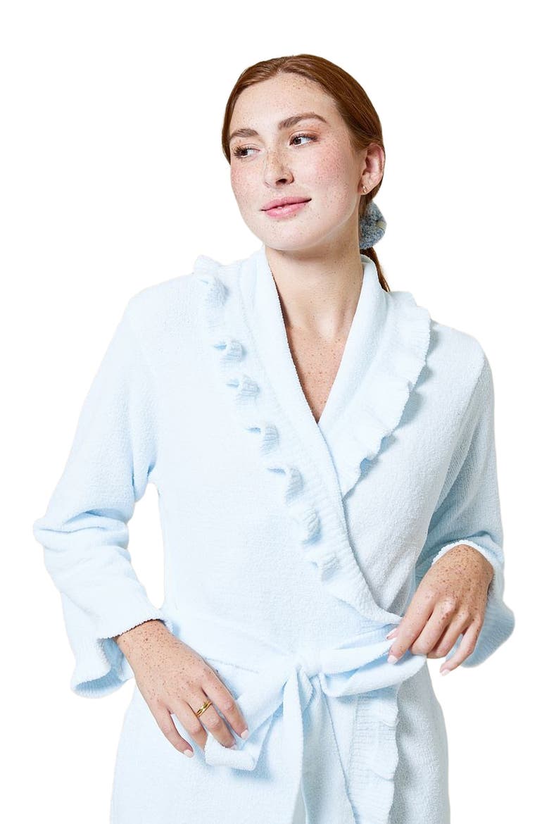 Knee-Length Ruffle Chenille Robe, Alternate, color, Light Blue