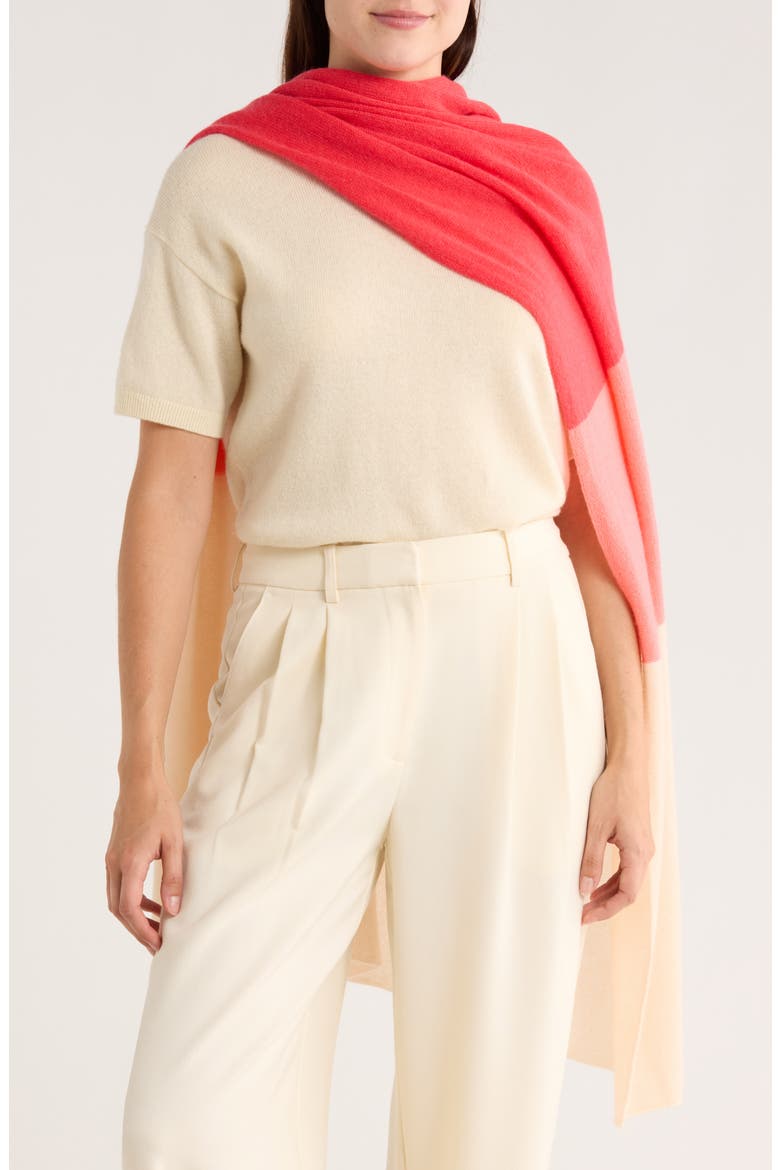 Colorblock Asymmetrical Hem Poncho, Main, color, CHERRY/ LOBSTER/ VANILLA