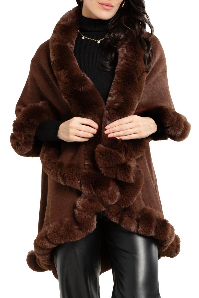 Tiered Faux Fur Cardigan, Main, color, BROWN