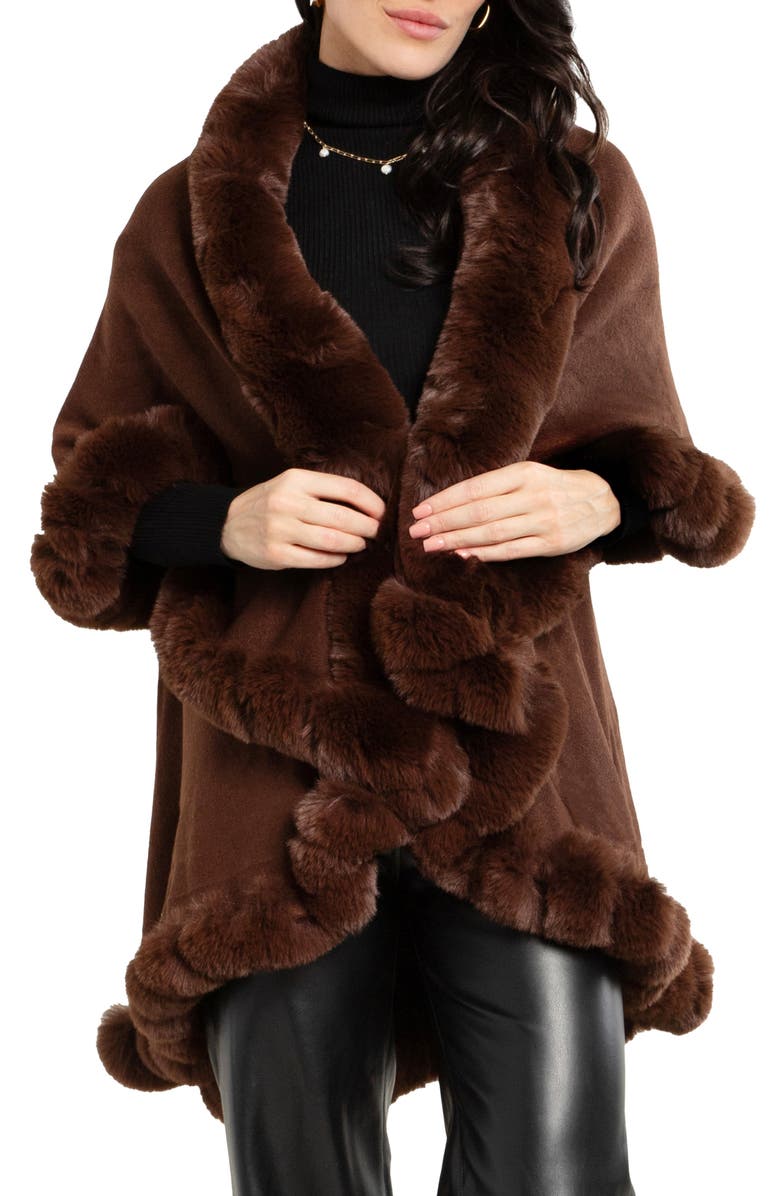 SAACHI Tiered Faux Fur Cardigan, Main, color, Brown