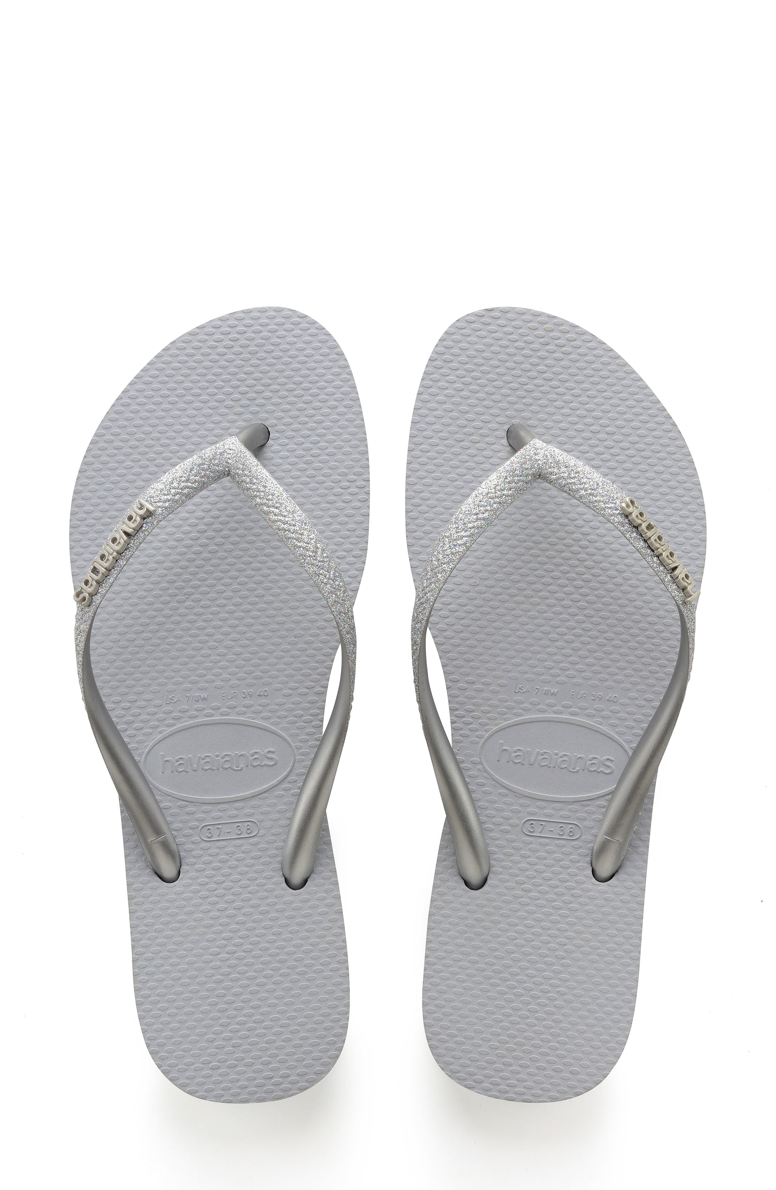 Slim Glitter Flip Flop, Main, color, ICE GREY