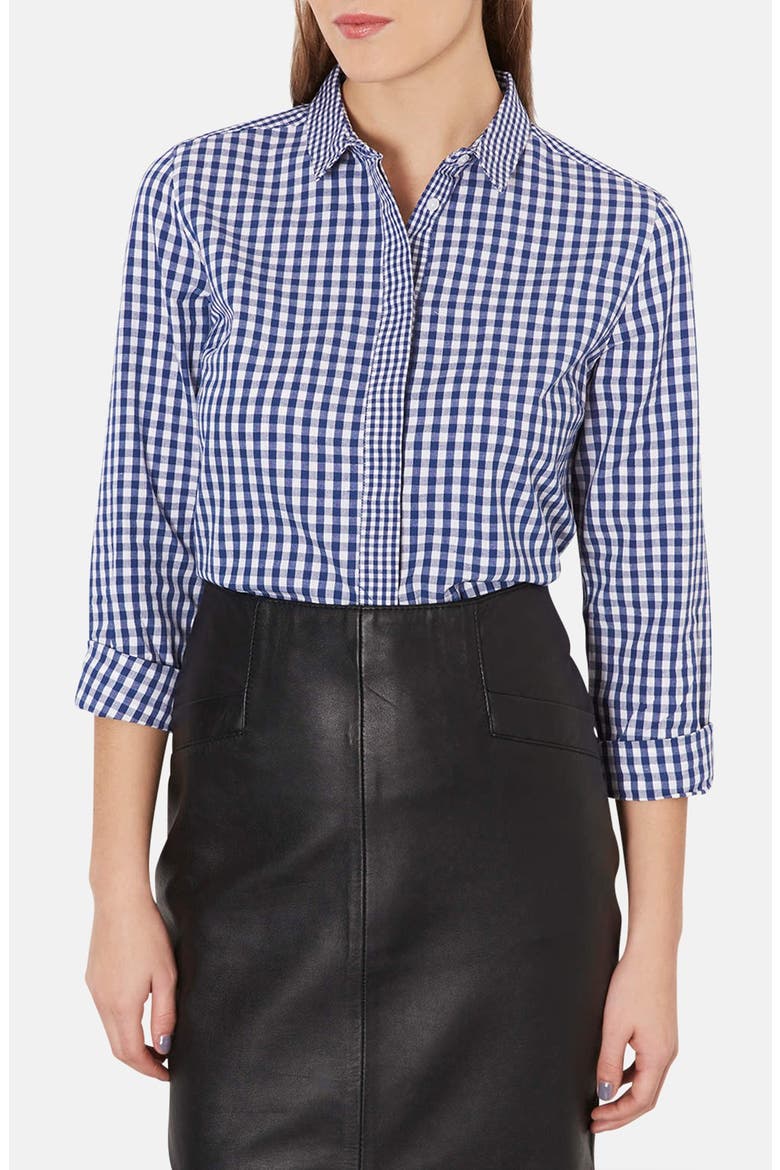 Mix Gingham Print Cotton Shirt, Main, color, BLUE